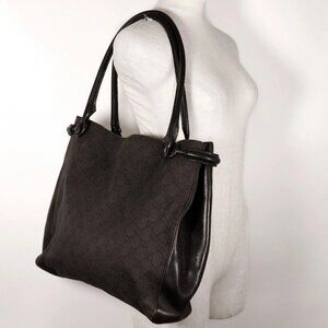 GUCCI Tote Bag 101346 black GG canvas/leather unisex